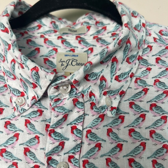 J.Crew Slim Fit Linen All over print Button Down Short Sleeve Men's Medium Shirt - Picture 9 of 9